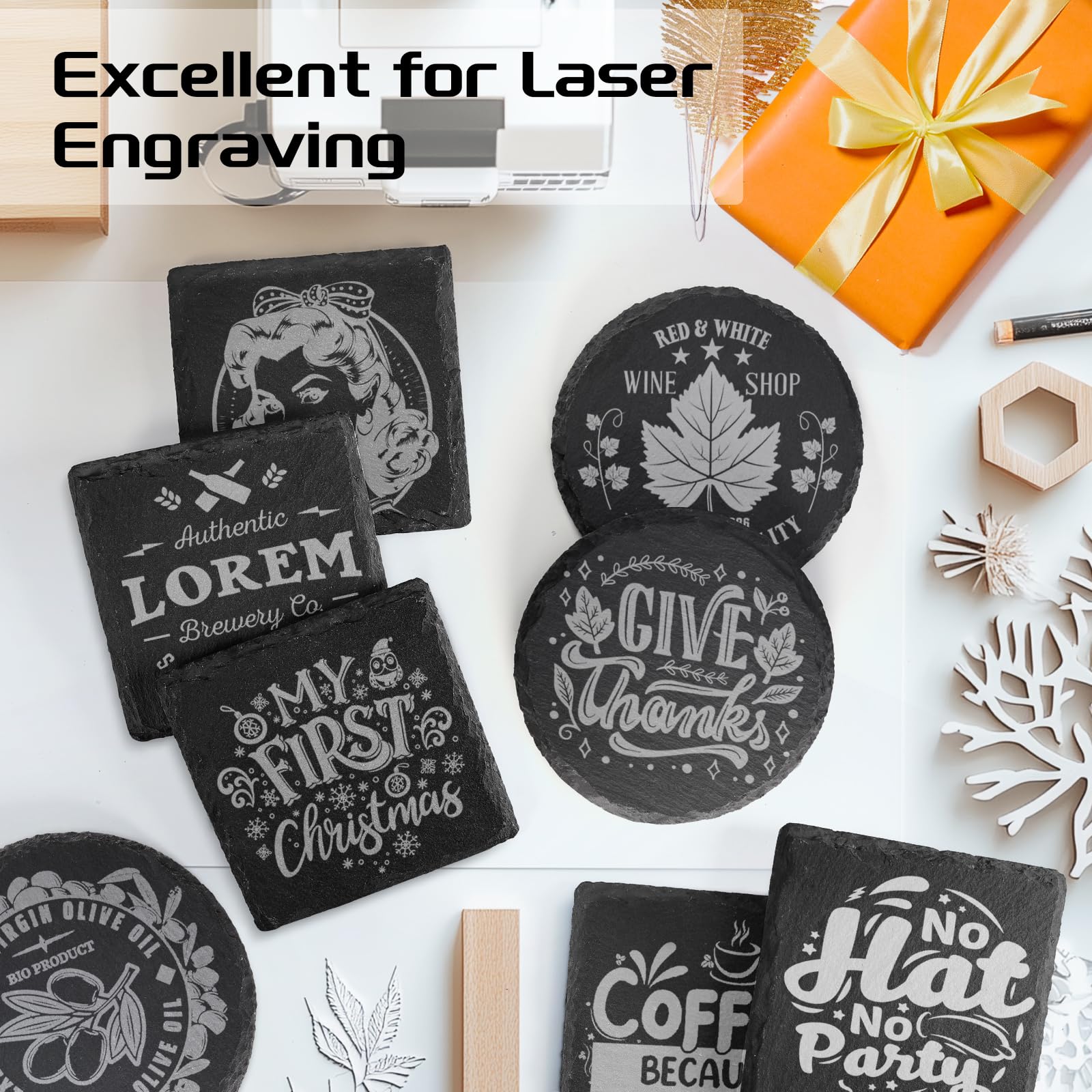 MAPRIAL round black slate coaster with condensation-friendly surface and heat protection
