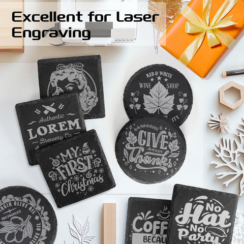 MAPRIAL round black slate coaster with condensation-friendly surface and heat protection
