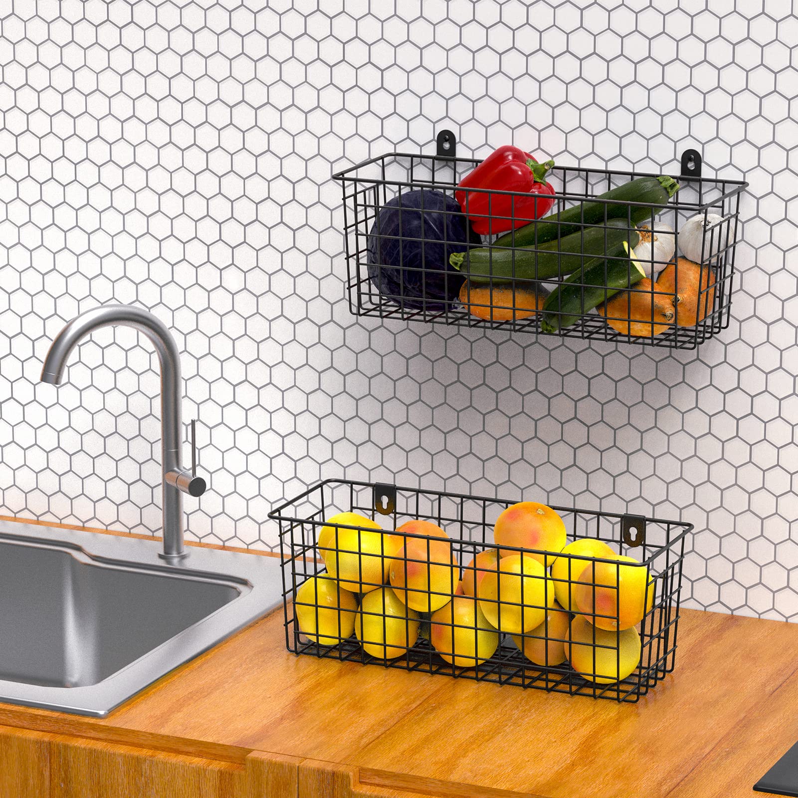 MaraFansie brown powder-coated steel baskets with rustic finish.
