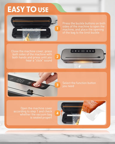 Maraiss vacuum sealer keeps kitchen storage organized and items fresh longer.