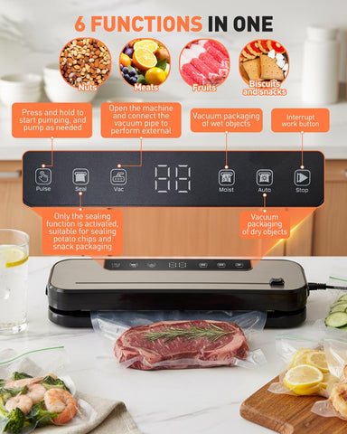 Maraiss vacuum sealer moist and dry modes preserve juicy produce and dry pantry items.