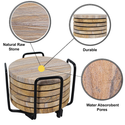 Rainbow sandstone texture adds natural beauty to drinks setup.
