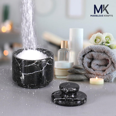Compact kitchen salt pot by MARBLOUS KRAFTS fits neatly on small counters.