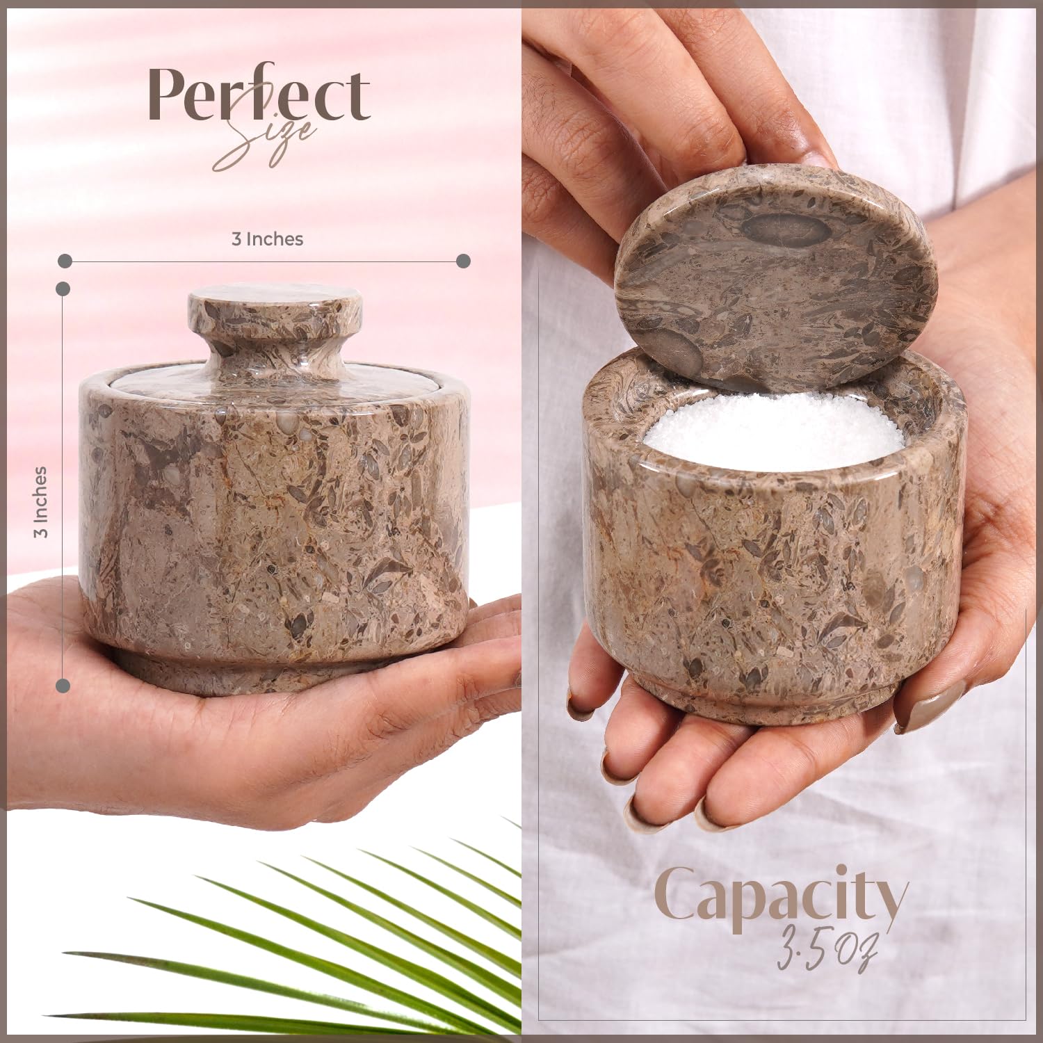 MARBLOUS KRAFTS easy-clean marble salt cellar wipes clean with damp cloth.