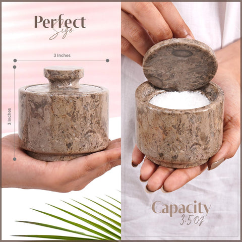 MARBLOUS KRAFTS easy-clean marble salt cellar wipes clean with damp cloth.