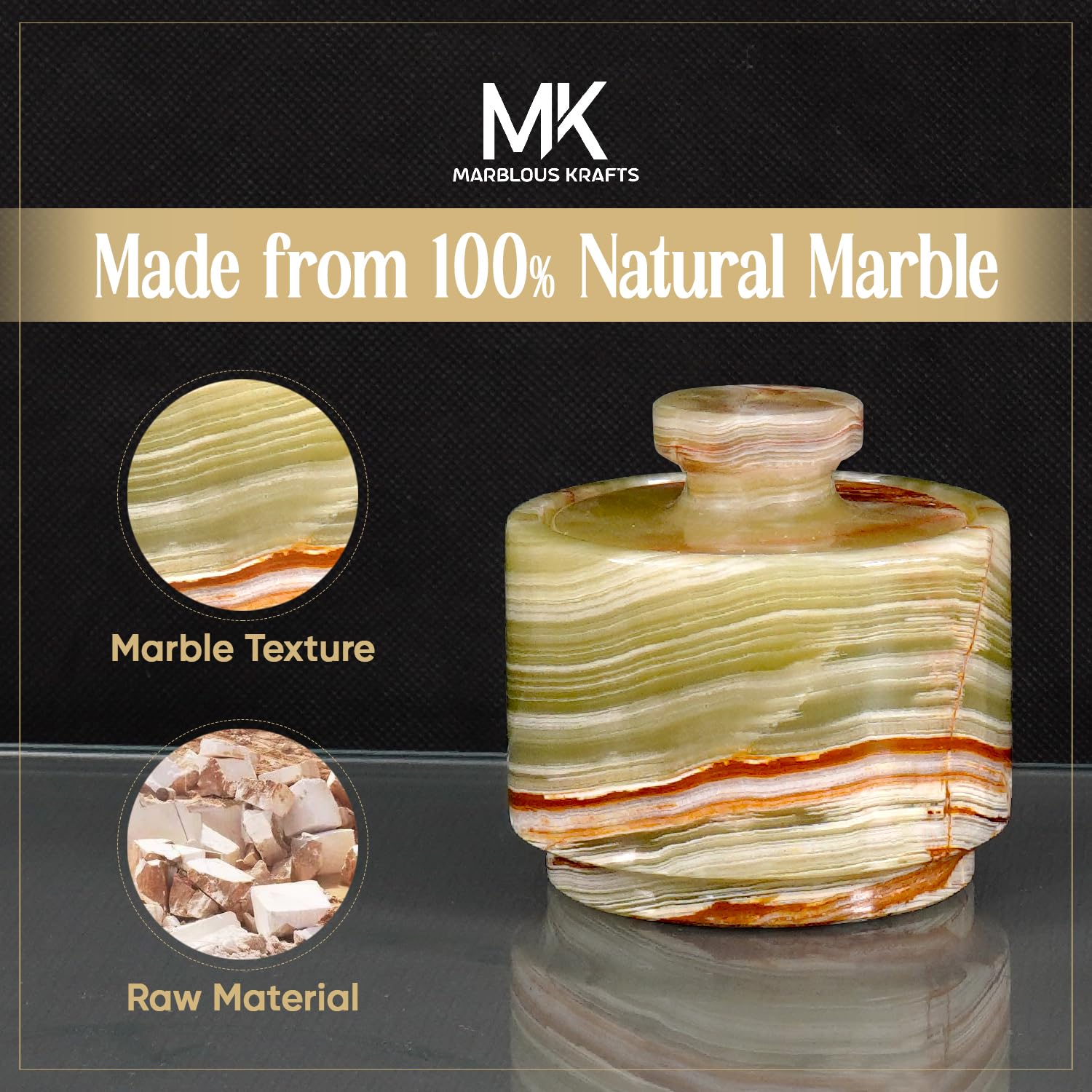 MARBLOUS KRAFTS green onyx stone kitchen jar keeps salt fresh with lid