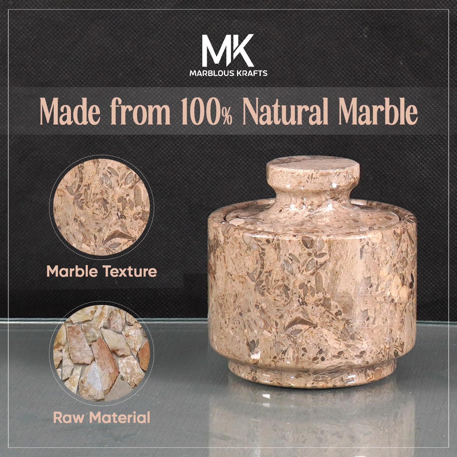 MARBLOUS KRAFTS kitchen countertop display for versatile salt and small-item storage.