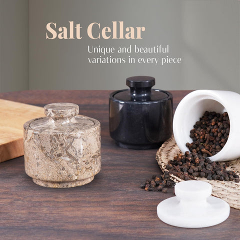 MARBLOUS KRAFTS marble salt cellar closeup showing smooth finish and premium craft.