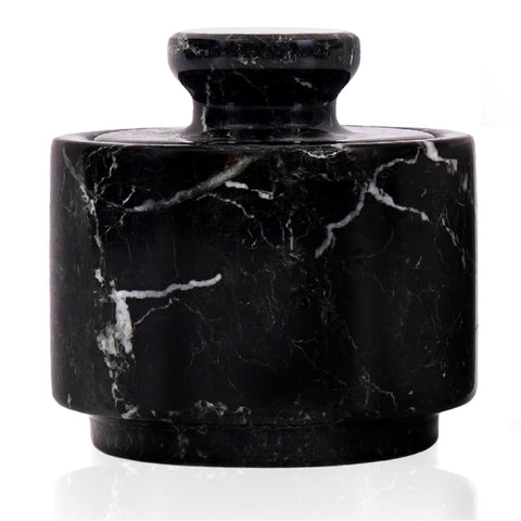 MARBLOUS KRAFTS marble salt cellar with lid on clean counter for easy seasoning.