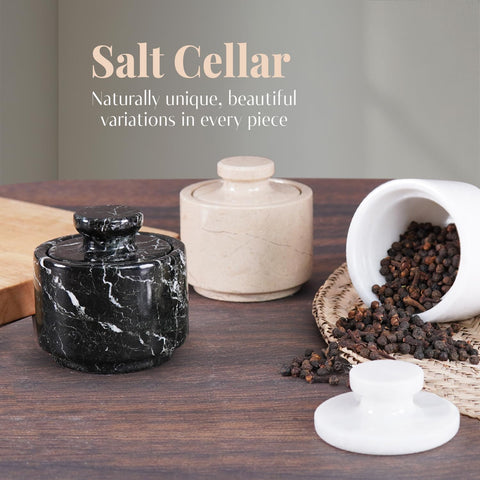 3.5oz MARBLOUS KRAFTS marble container keeps salt fresh and accessible.