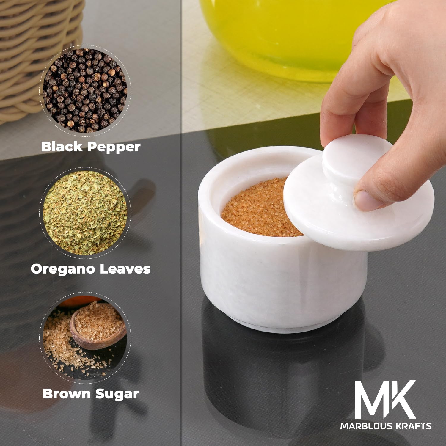 MARBLOUS KRAFTS marble spice jar ready for salts or seasonings.
