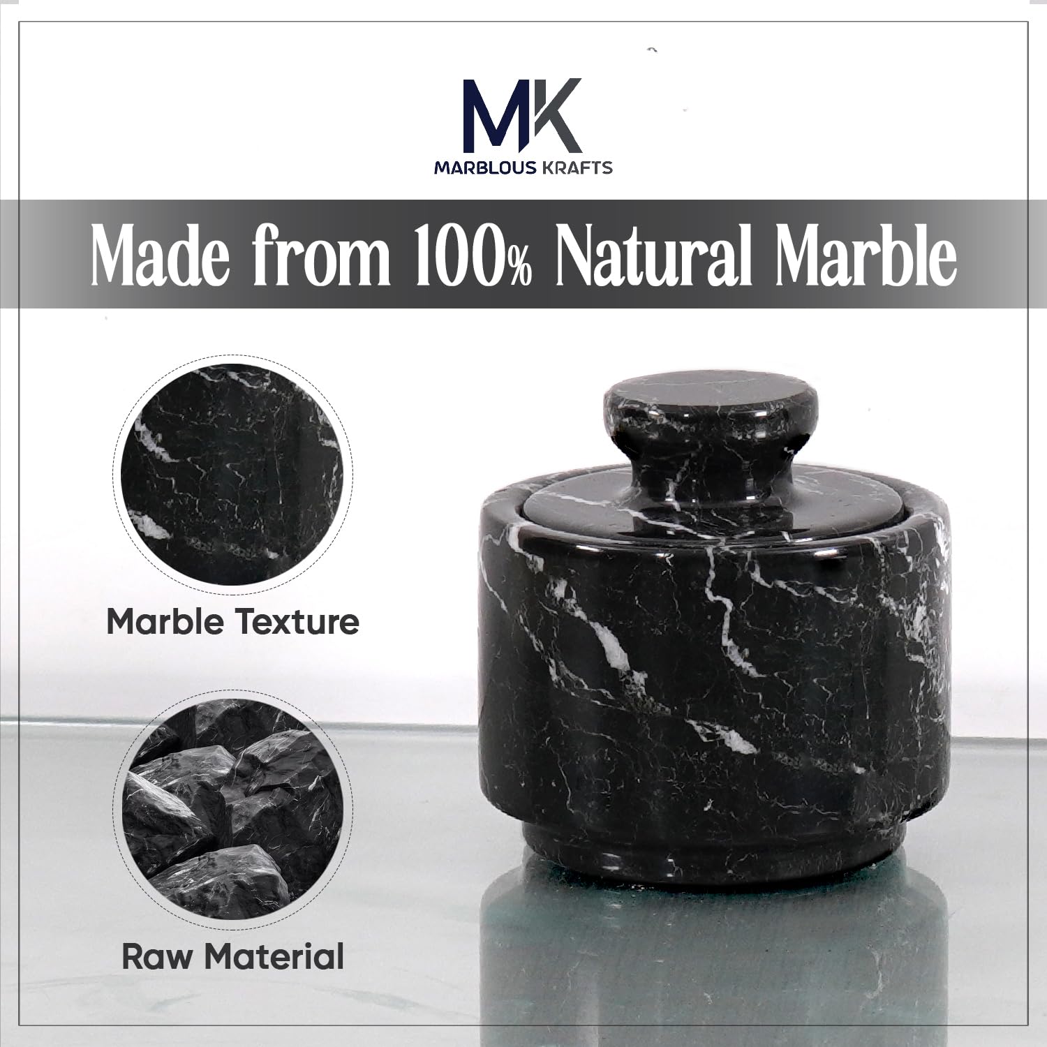 Polished natural marble countertop jar adds elegance to any kitchen.