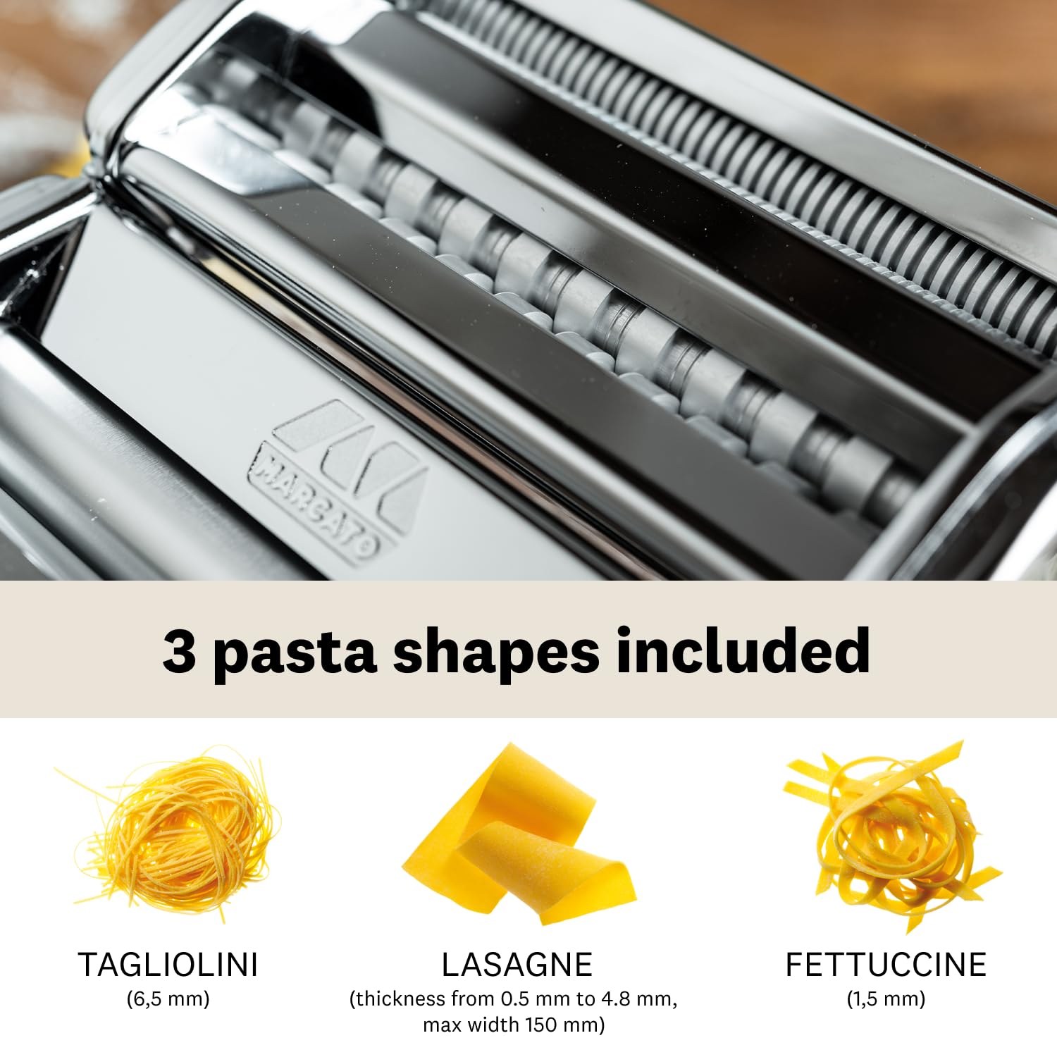 MARCATO Atlas 150 fettuccine cut creates delicate ribbons
