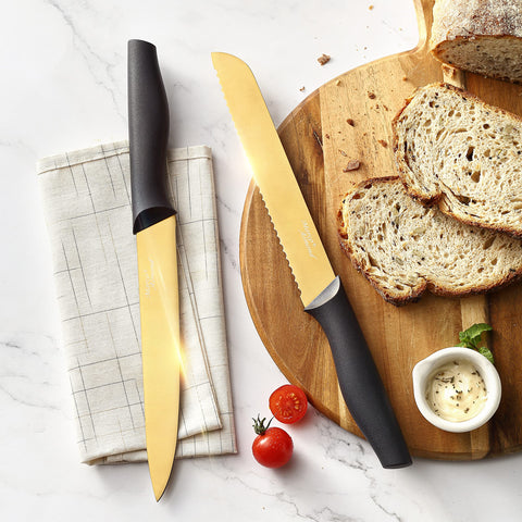 Marco Almond clear acrylic stand displays the knives with modern, accessible design.