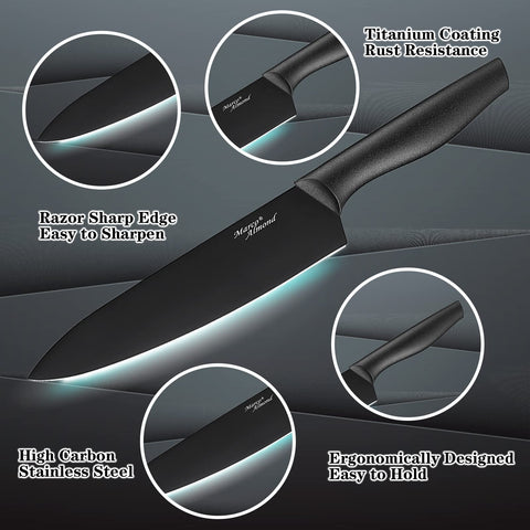 Marco Almond KYA38 8in slicing knife with sheath for precise roasts.