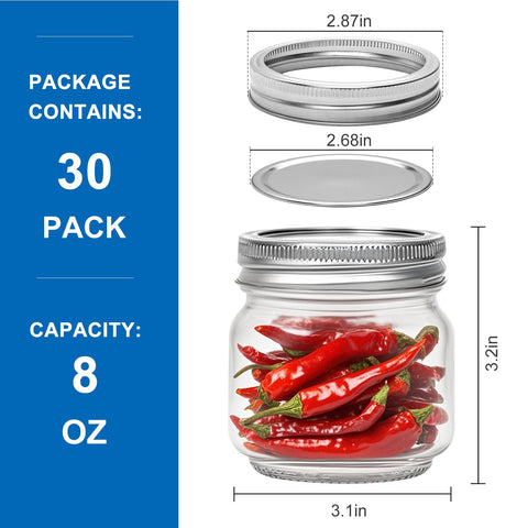 Maredash 30-pack mason jars with lids helps keep pantry organized.