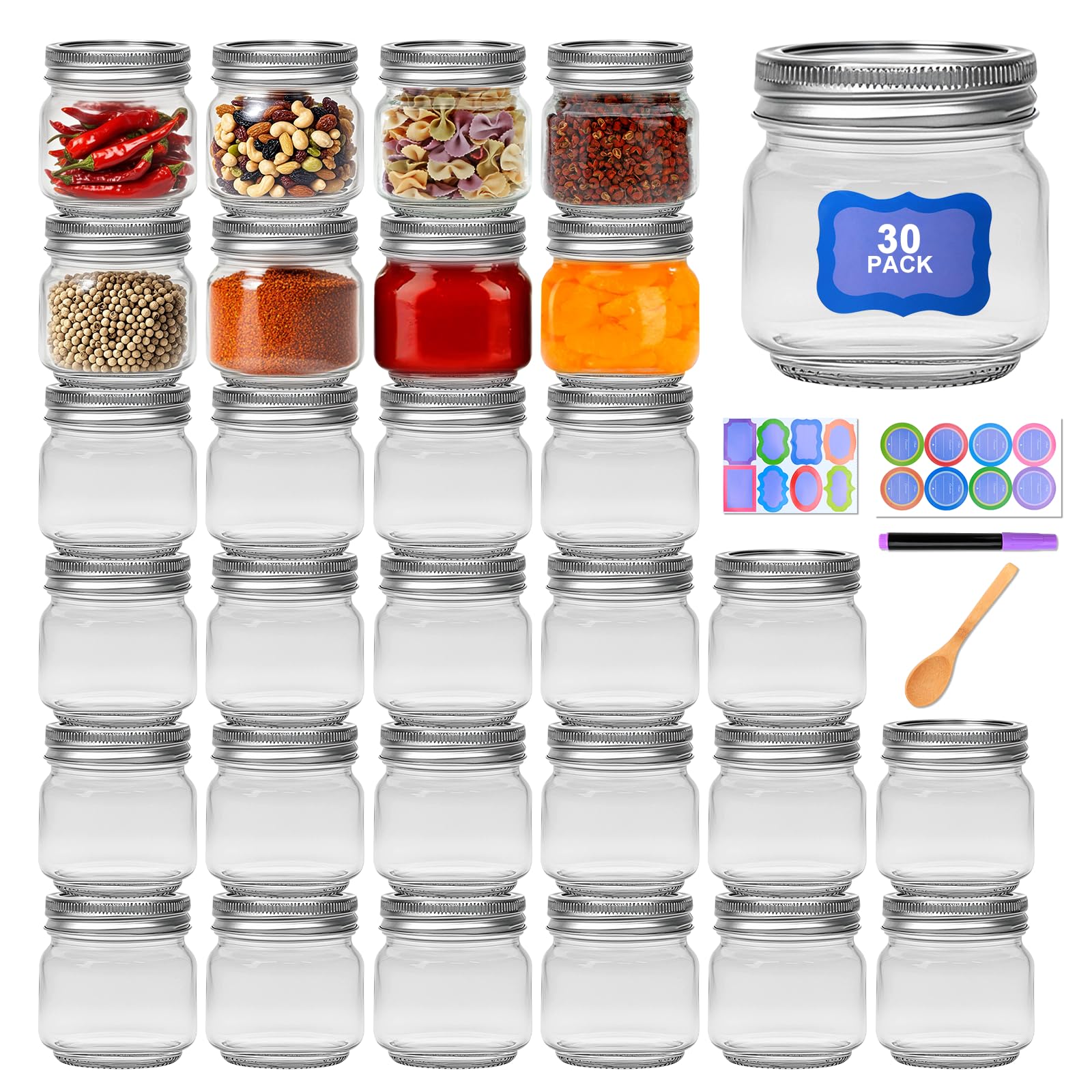 Maredash 8oz mason jar with lid, ideal for storing spices and jams.
