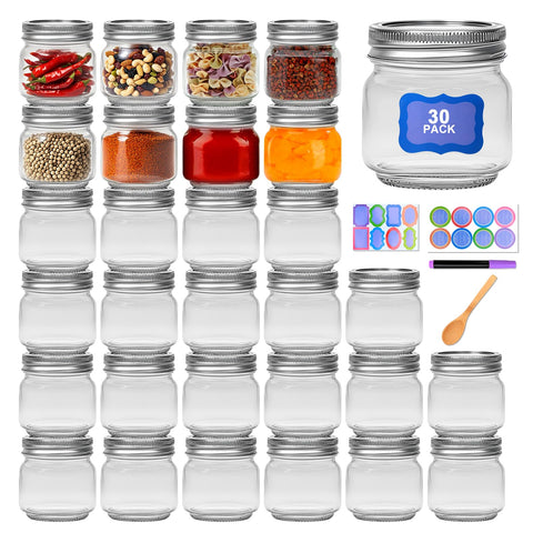 Maredash 8oz mason jar with lid, ideal for storing spices and jams.