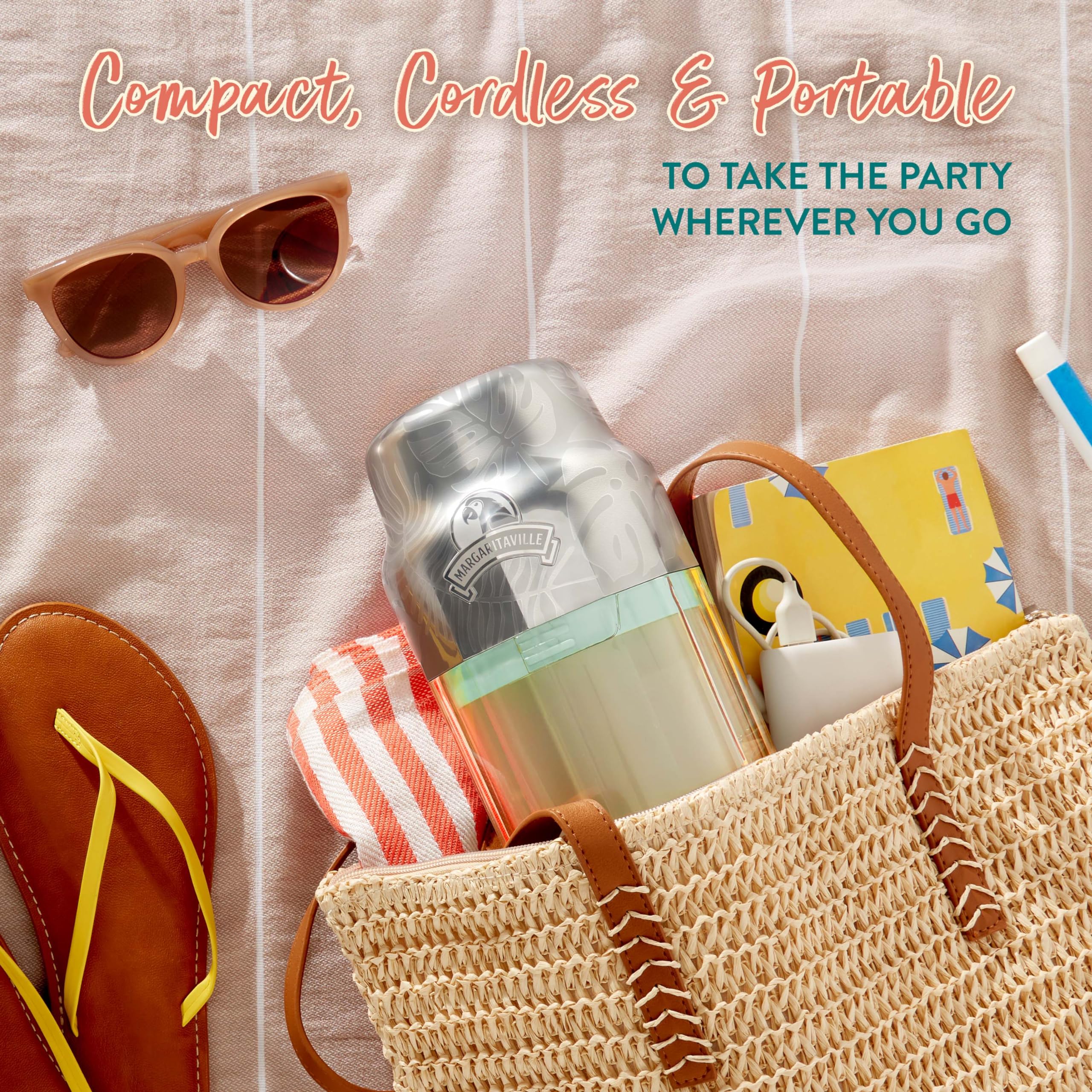 Margaritaville Maui on-the-go BPA-free Tritan ensures durable, safe beach use.