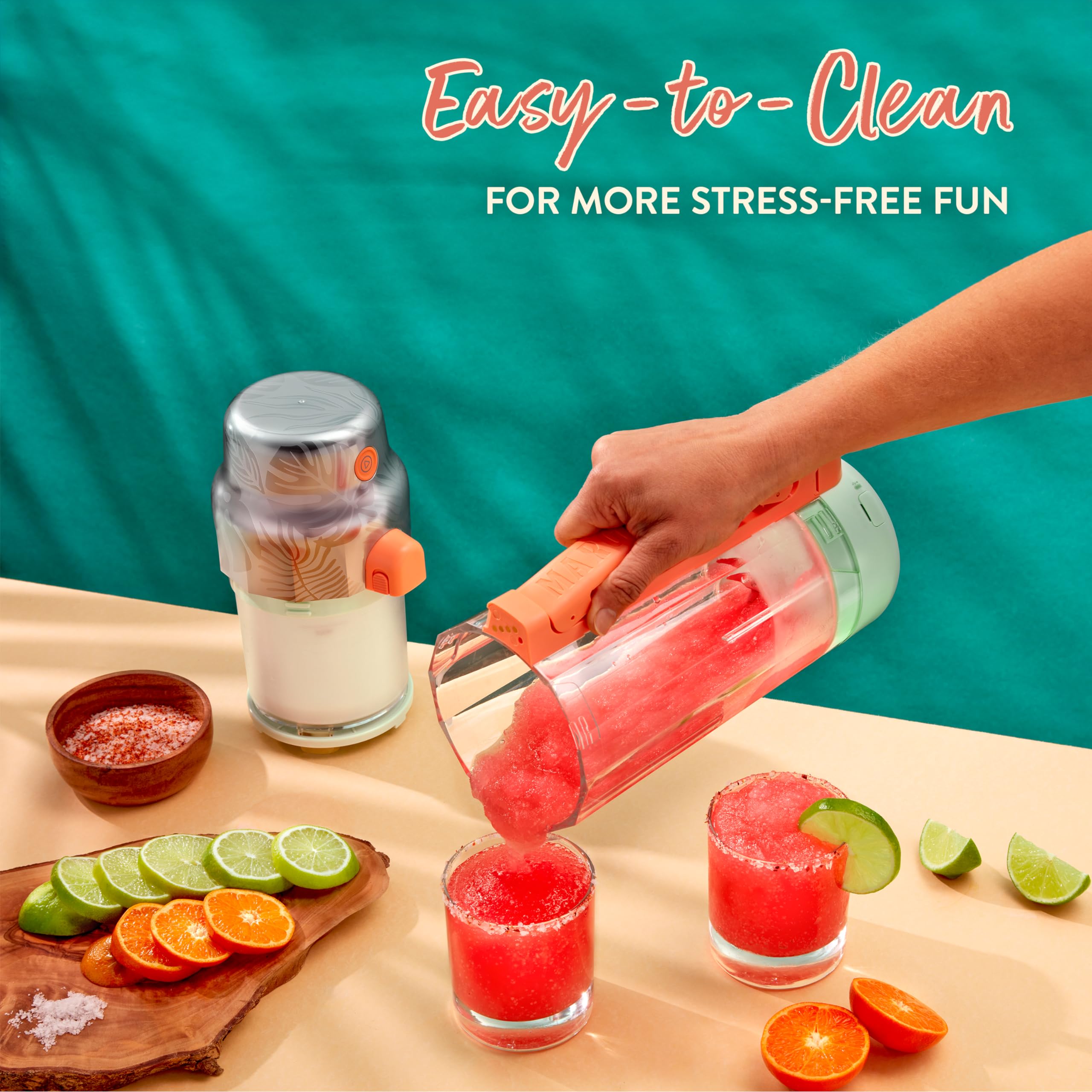 Margaritaville Maui on-the-go one-touch operation creates frozen treats effortlessly.