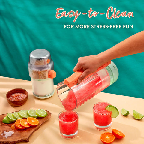 Margaritaville Maui on-the-go one-touch operation creates frozen treats effortlessly.