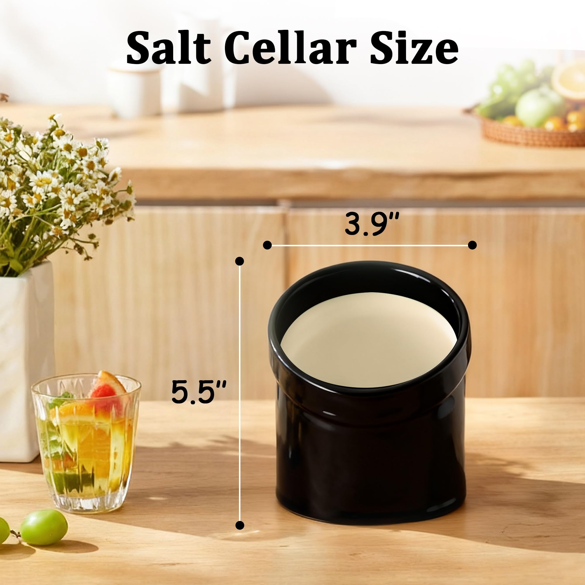 Marketty Salt Pig black ceramic texture adds modern kitchen appeal.