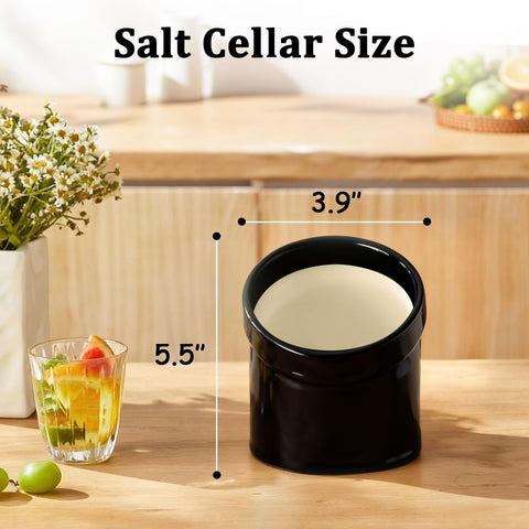 Marketty Salt Pig black ceramic texture adds modern kitchen appeal.
