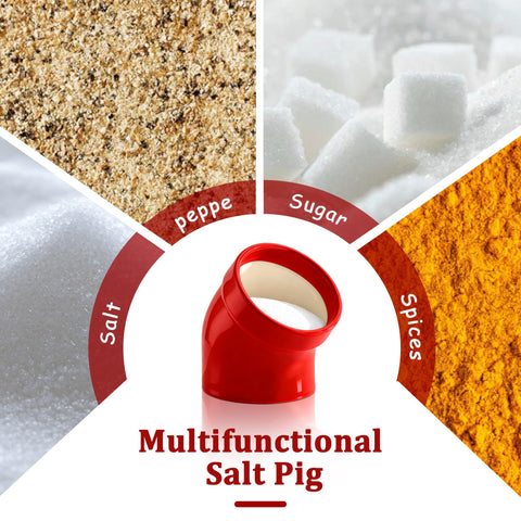 Marketty Salt Pig red on kitchen counter for convenient cooking prep.
