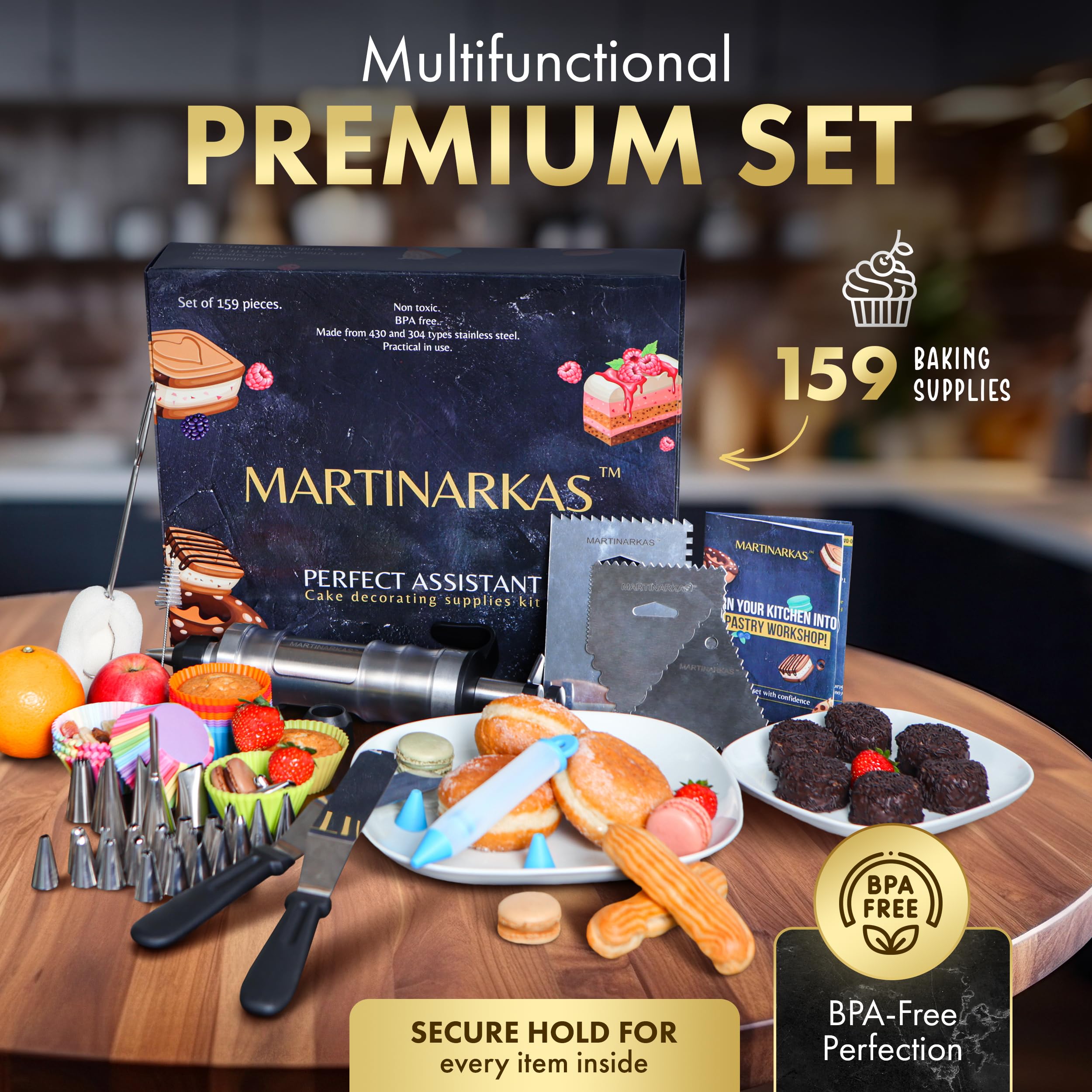 MARTINARKAS piping tips set for versatile decorating patterns.
