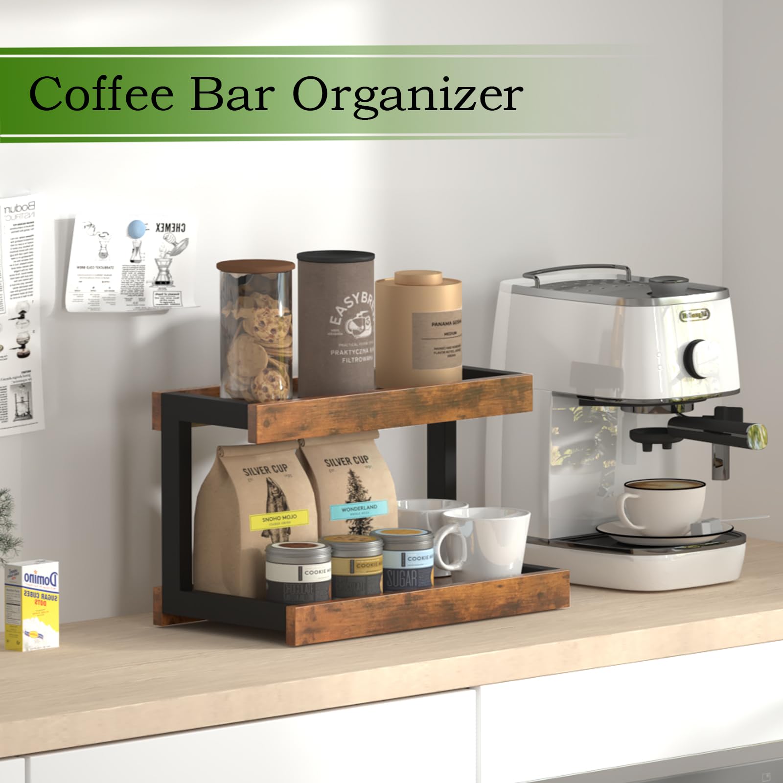 MARTY 2-tier spice rack open layout reveals large shelves.