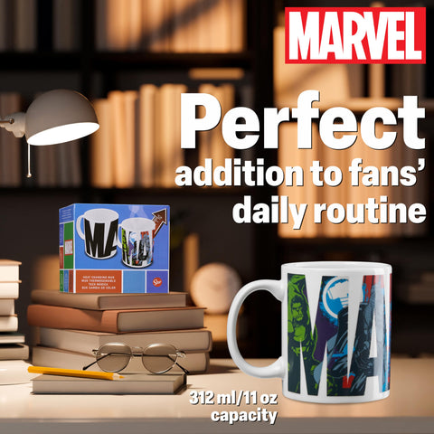 Vibrant ceramic finish keeps drinks warm while showcasing iconic Marvel art.
