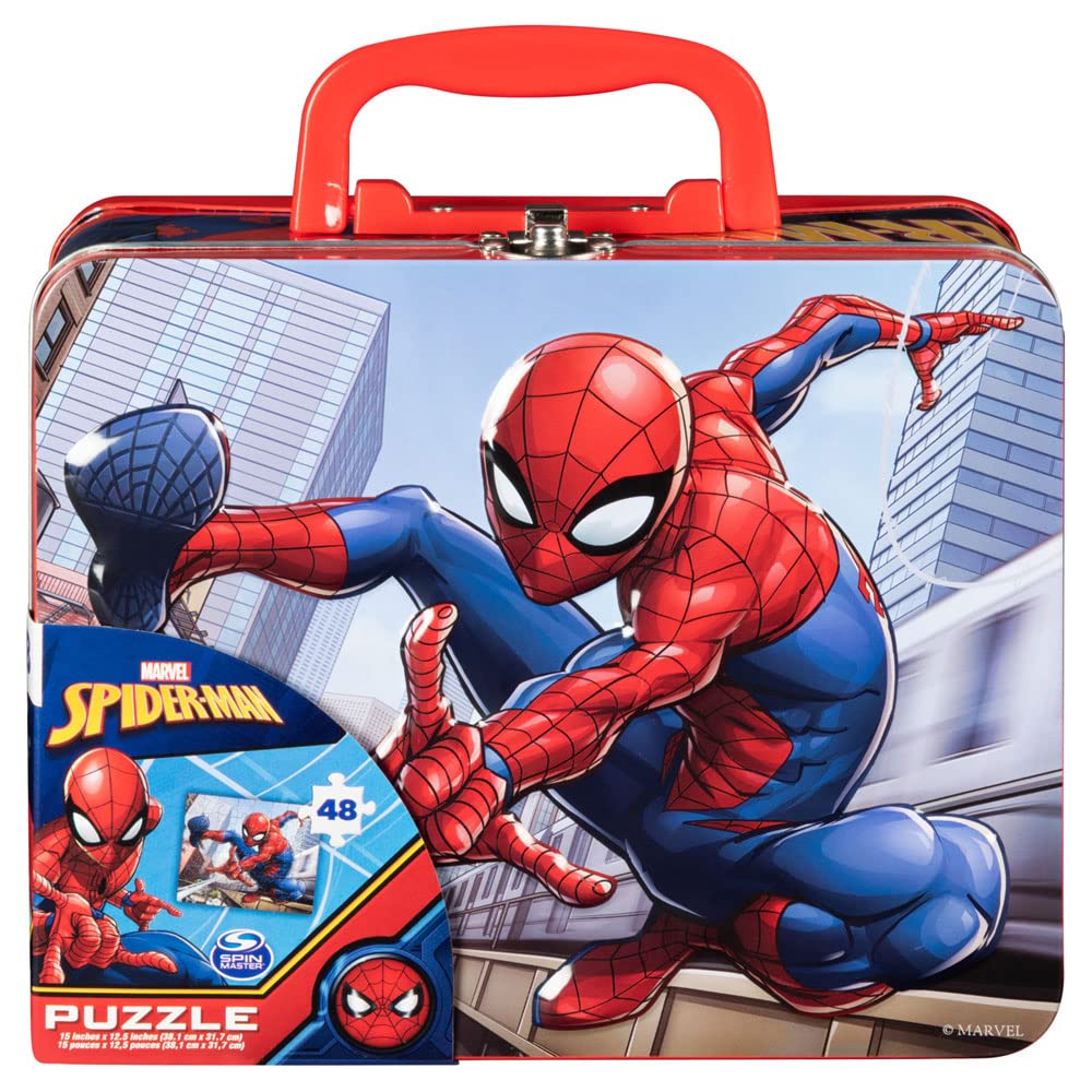 Marvel Spiderman lunch tin box cover with vibrant artwork for kids' lunchtime.
