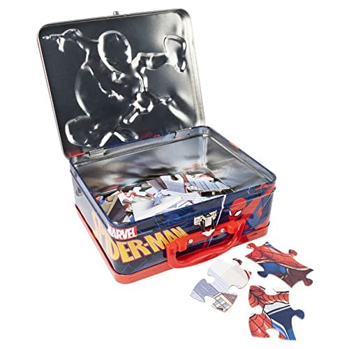 Open view of Marvel Spiderman lunch tin showing sturdy metal container.