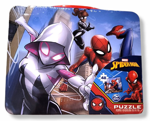 Marvel Spiderman puzzle inside promotes calm, focused play during lunch.
