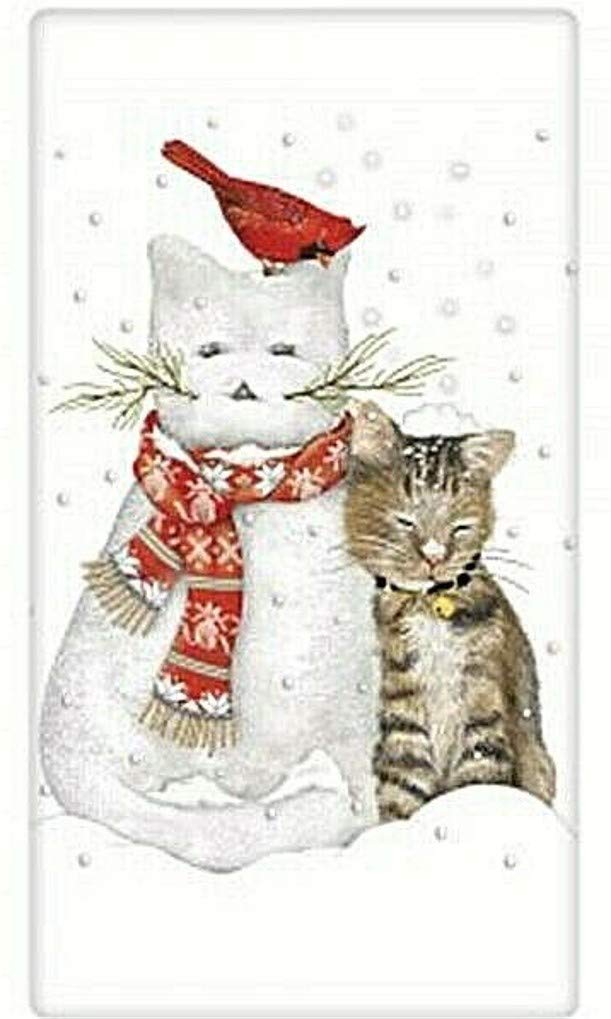 Mary Lake-Thompson snowman tabby cat flour sack towel for kitchen tasks and decorative use