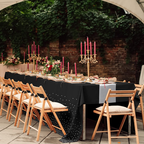 MASHAN baby shower or birthday party with confetti-dot tablecloth vibe