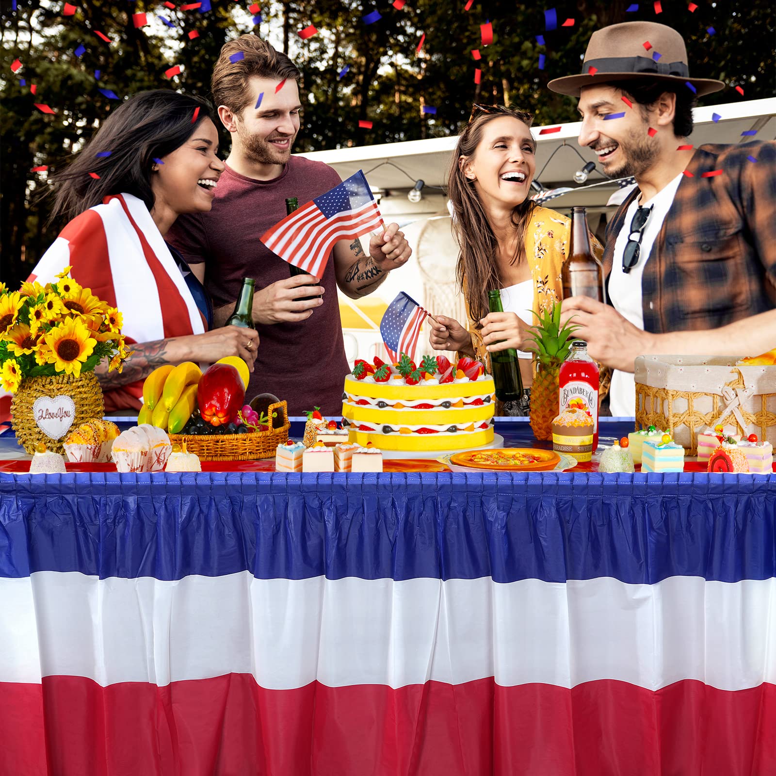 MASHAN table skirt suitable for both indoor and outdoor patriotic decor