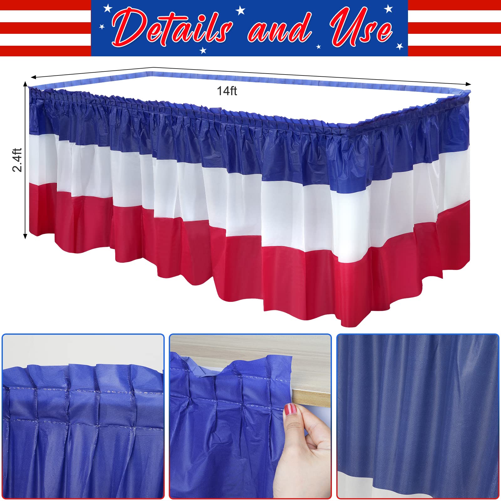 MASHAN patriotic stripes table skirt close-up showing color and texture