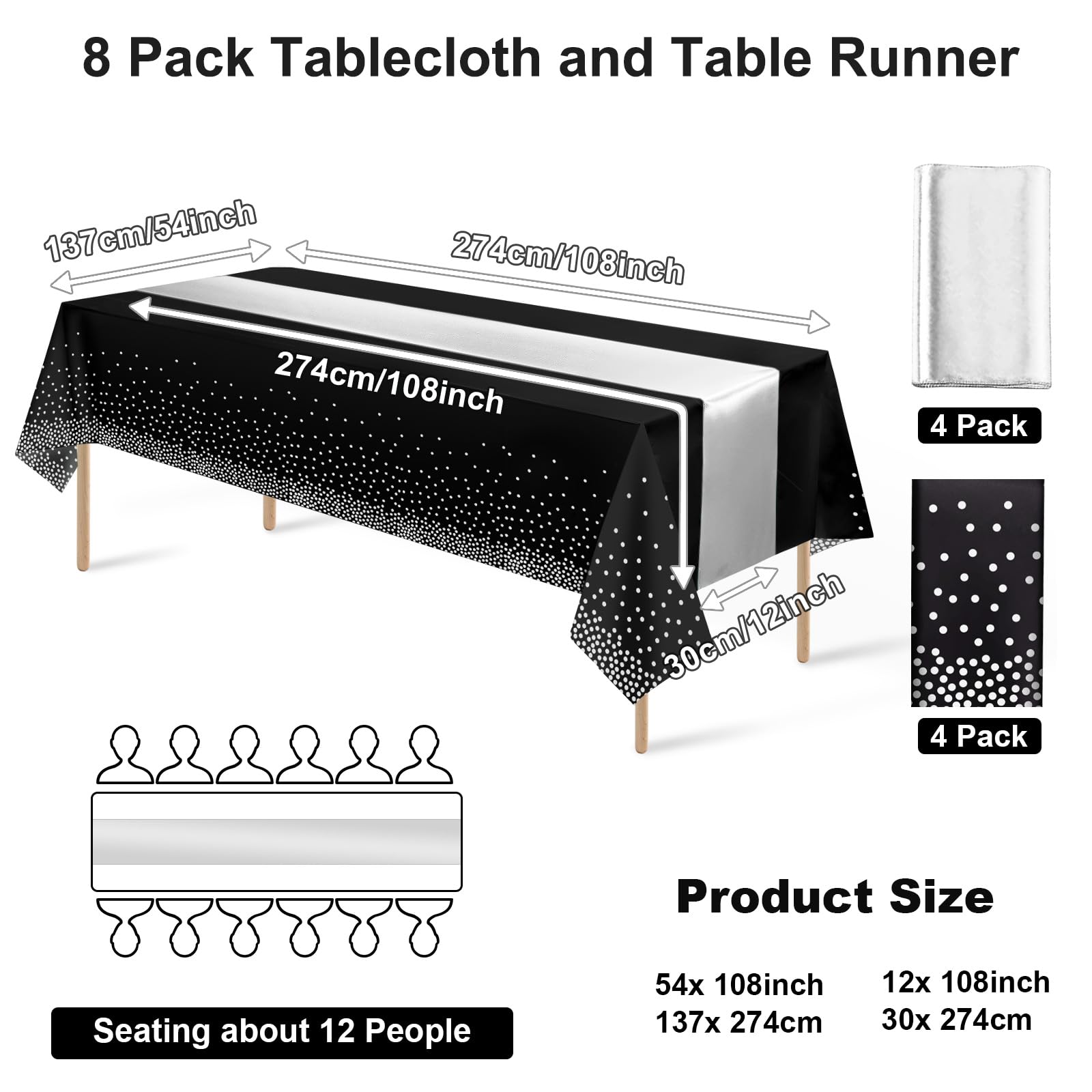 MASHAN silver satin table runner 12x108 inches for refined tables
