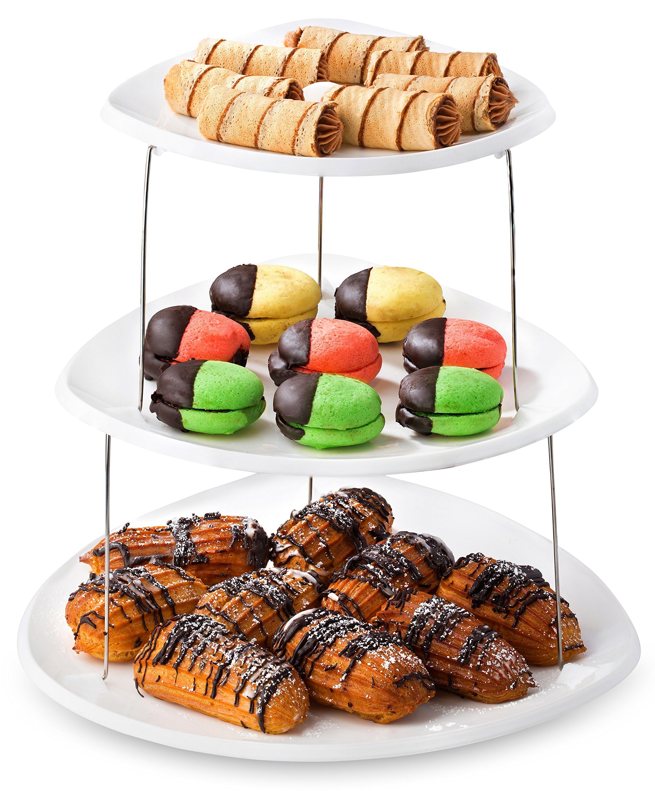 Masirs collapsible 3-tier tray folds for easy storage and stylish serving.