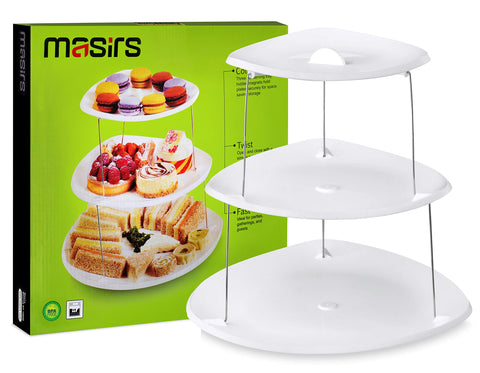 Masirs three-tier tray ideal for holiday dinners, parties, or office events.