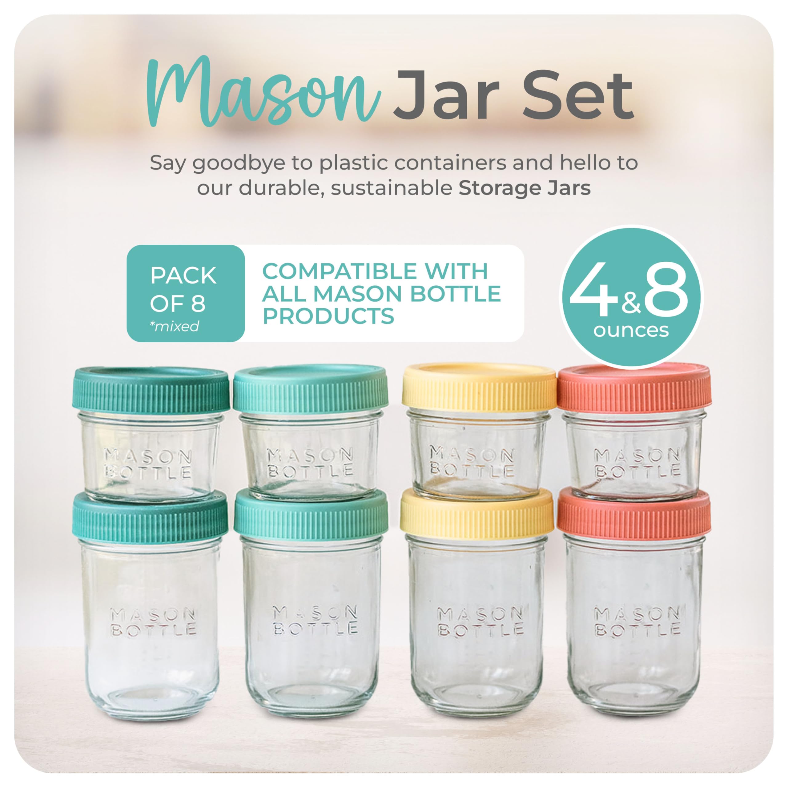 Mason Bottle 8oz breast milk storage jar with airtight seal and larger capacity for milk or puree.