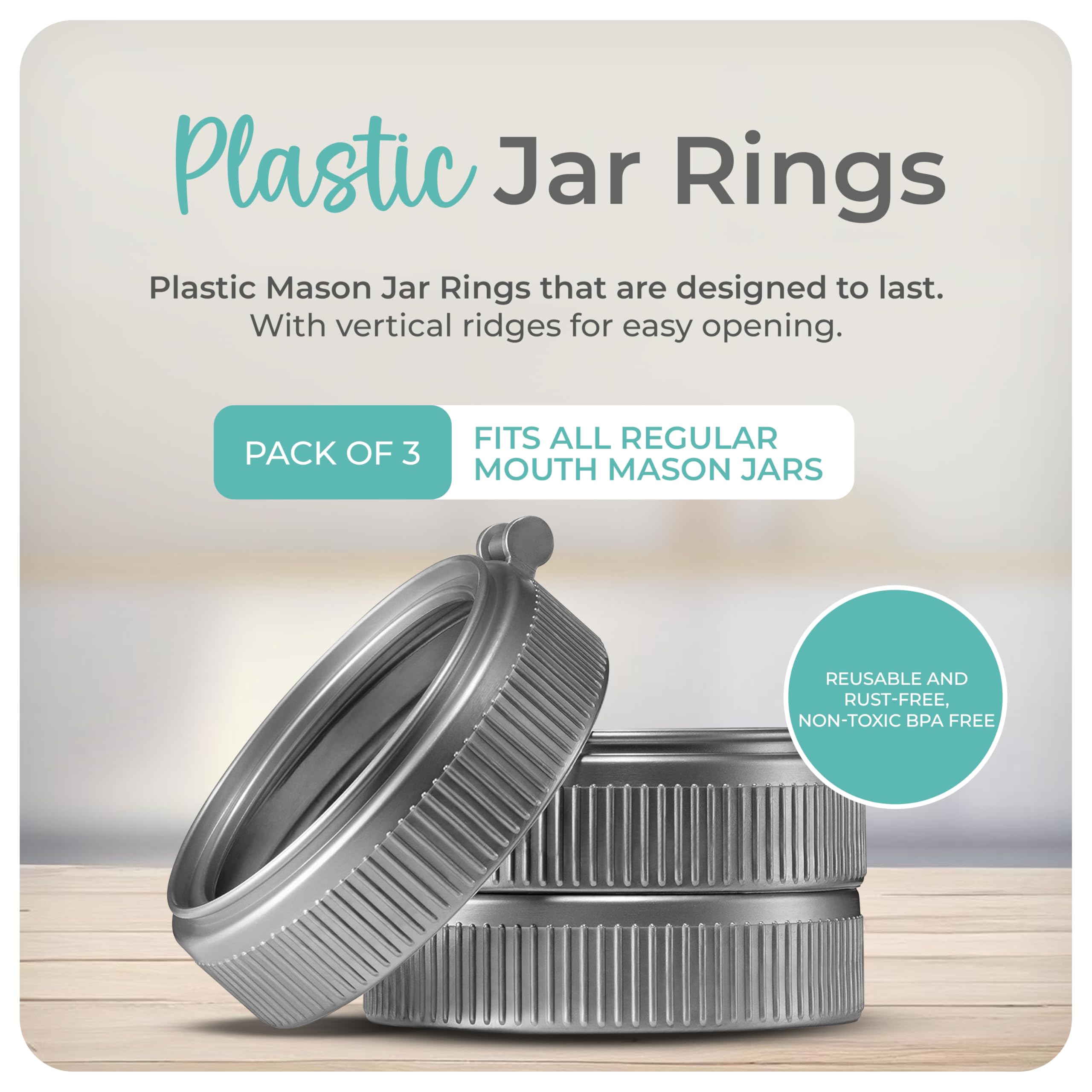 Mason Bottle ring in silver shows secure, snug fit for Mason jars.