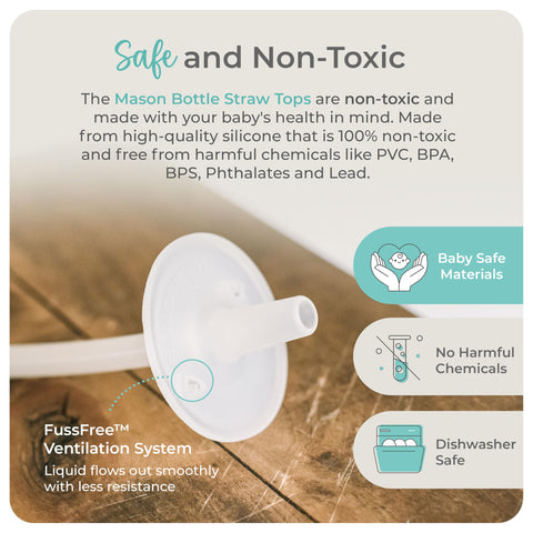 Mason Bottle dishwasher-safe toppers simplify cleanup.