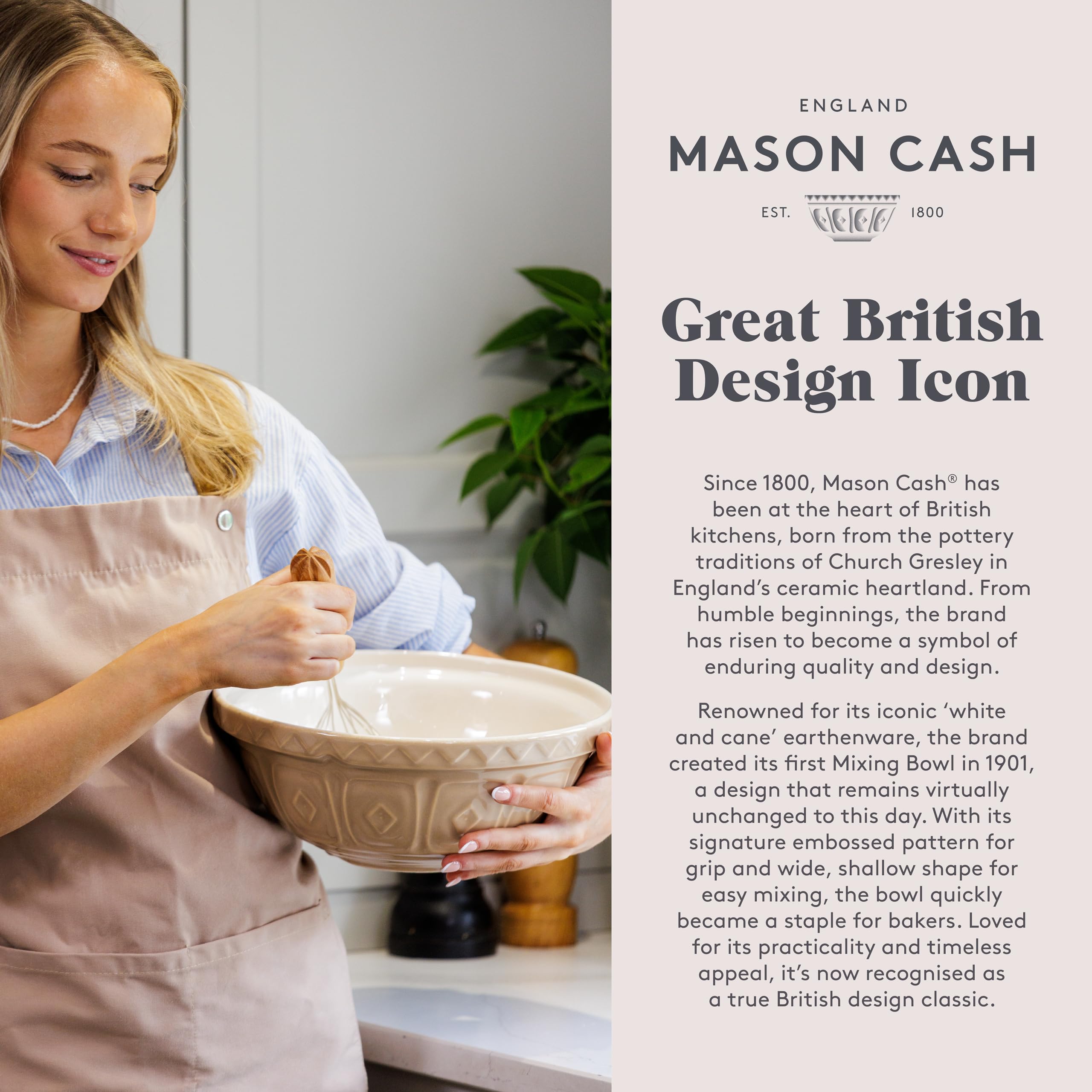 Mason Cash easy-clean design supports regular kitchen maintenance.