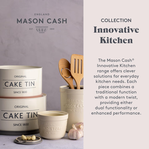 Mason Cash circulation vents help minimize lingering odors after garlic storage.