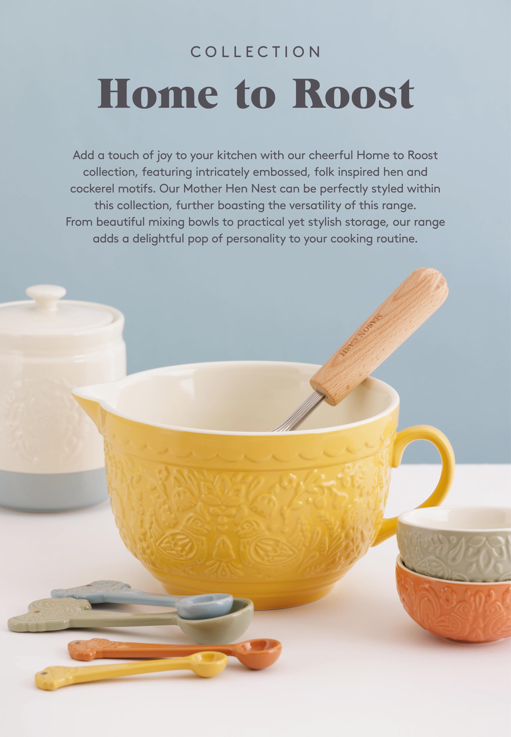 Dishwasher-safe Mason Cash Home to Roost bowl for easy cleanup after baking
