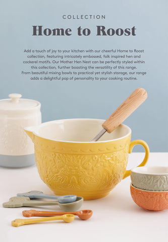 Dishwasher-safe Mason Cash Home to Roost bowl for easy cleanup after baking