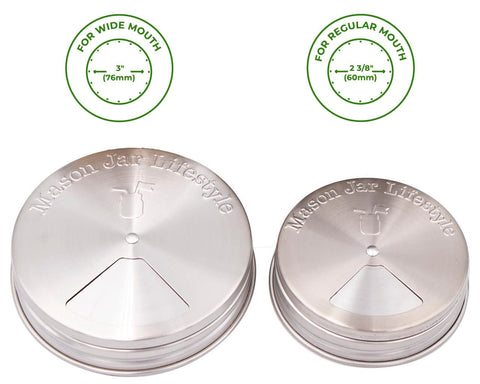 Mason Jar Lifestyle stainless steel spice shaker top provides smooth pour and easy refills.