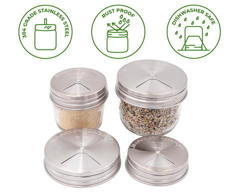 Mason Jar Lifestyle wide-mouth lid fits pint and quart jars for easy seasoning.